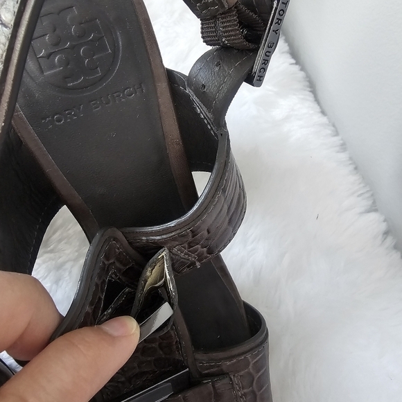 TORY BURCH Kayla Croc Leather Platform Sandals Heels - Picture 6 of 12